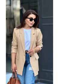 Resim Taş Tek Düğme Yün Efekt Blazer Ceket Taş 