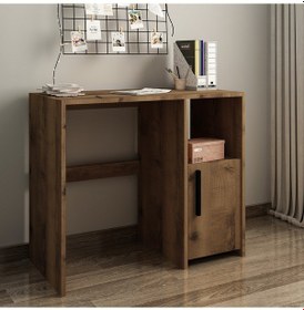 Resim Kuzey Tek Kapaklı Çalışma Masası Minimal Tasarım Antik Ceviz 