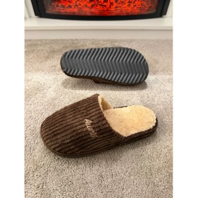 Resim Aksulu Erkek Sessiz Taban Çok Yumuşak ve Hafif Içi Yünlü Peluş Ev Terliği 