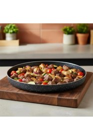 Resim Yuvarlak Granit Fırın Tepsisi 28 Cm, Alüminyum Gövde, Hafif Ve Dayanıklı Yapışmaz Siyah 