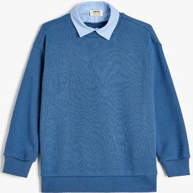 Resim Koton Okul Sweatshirt Basic Okul Gömleği Yaka Detaylı Uzun Kollu Pamuklu Mavi 5wkb10383tk Mavi 
