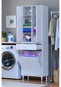 Resim Eliusta Reli Dolap Beyaz Çok Kullanımlı 60 Cm Eninde Banyo Dolabı 60x171x32,5 Cm 2 Kapak 6 Raf Dolap Beyaz 