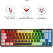 Resim Rampage YORU Mini PRO Siyah\u002FGri 2.4ghz+BT5.0+Type-C 5 Bağlantı OUTEMU Red Swich Q Mekanik Gaming Oyuncu Klavye RGB 