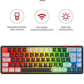 Resim Rampage YORU Mini PRO Siyah\u002FGri 2.4ghz+BT5.0+Type-C 5 Bağlantı OUTEMU Red Swich Q Mekanik Gaming Oyuncu Klavye RGB 
