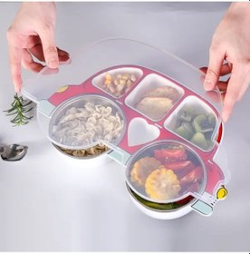 Resim Honeybeeshop 4 Parça Karikatür Araba Paslanmaz Çelik Yemek Takımı Kırmızı 1 Tabak 2 Kase Dış Mekan Ev Kullanımı Noel Yeni Yıl Hediyesi Kırmızı 