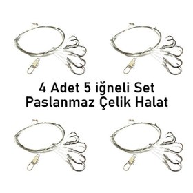 Resim Valkyrie 5 İğneli Paslanmaz Çelik Halatlı Dip Hırsız Olta Takımı 4’lü Set 6 Karbon Çelik İğne 