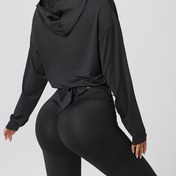 Resim Kadınlar için Yüksek Esneklikli Kapüşonlu Spor Ceketi - Koşu, Yoga ve Günlük Giyim için Fermuarlı Kısa Dizayn, Siyah, Yoga Giyim | Spor Kapüşonlu Ceket | Pürüzsüz Dokulu 