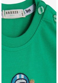 Resim Breeze Erkek Bebek Uzun Kollu Tişört Ayıcık Baskılı Yazı Nakışlı 9 Ay-3 Yaş, Yeşil 