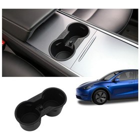 Resim Tesla Model Y / Model 3 Orta Konsol Silikon Bardak Tutucu Siyah 