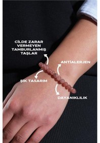 Resim Aşk Ve Güç Bilekliği - Çilek Kuvars - Ruhsal Huzur Ve Sevgi Kombin Bilekliği Pembe 