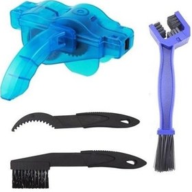 Resim Ollevra Bisiklet Zincir Dişlisi Temizleme Fırçası Aparatı Bakım Seti 4 Parça Koruyucu Pas Sökücü Mavi 