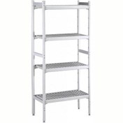 Resim Professional Düz Etejer Seti, Aluminyum Ayaklı, 4 Raflı, Her Raf Demonte Polietilen Tabletlerden Oluşur, Tabletler Bulaşık Makinesinde Yıkanabilir - 475x1304 Mm, H=1700 Mm BLS1304 