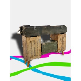 Resim Kut Tasarım Ahşap Askeri Sandık Tv Ünitesi Mühimmat Sandığı Masif Dolaplı Kapaklı 