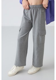 Resim Tommy Life Gri Melanj Kargo Cepli Ön Dikiş Detaylı Geniş Paça Kız Çocuk Eşofman Altı - 75143 Gri Melanj 