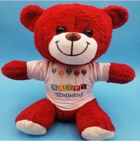 Resim Larimar Happy Birthday Tişörtlü Peluş Kırmızı Ayıcık - 9030107011303lmr 