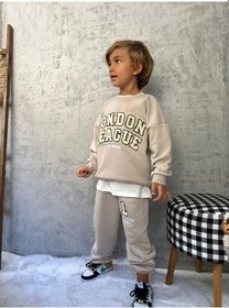 Resim Cg Kids London League Süzüne Nakış İşlemeli 3 İplik Alt Üst Takım Süper Kalite Kumaş Ekru 