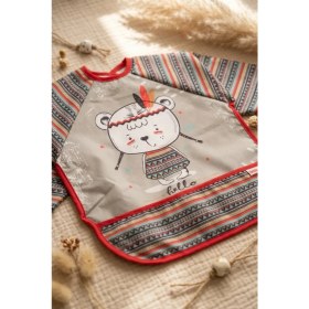 Resim Babydonat Tribal Bear Serisi Sıvı Geçirmez Uzun Kollu Bebek Mama ve Etkinlik Önlüğü - Boho Tasarım Kırıntı Cepli Smock 6-24 Ay 