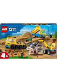 Resim LEGO® City 60391 İnşaat Kamyonları ve Yıkım Gülleli Vinç 235 Parça 