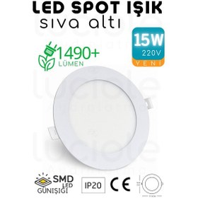 Resim 15w Slim Led Spot 3200k Günışığı Işık, 1490 Lümen, Beyaz Kasa, 18.8 Cm, 220v, 15000 Saat Ömür 