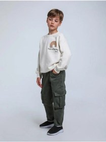 Resim Jack Lions Erkek Çocuk Keep On Yazılı İnce Şardonlu 3 İplik Sweatshirt-14267 Krem 