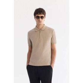 Resim AVVA Erkek Vizon Kıvrılmaz Polo Yaka Fermuarlı Jakarlı Regular Fit T-Shirt A61Y1088 