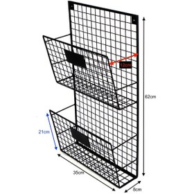 Resim Metal Duvar Rafı Dergilik Kitaplık 2 Gözlü Dikey Evrak Rafı 