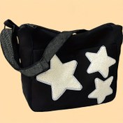 Resim Beyaz Yıldız Nakışlı Siyah Naylon Elçi Çantası - Ayarlanabilir Askı, Fermuar Kapanışı, Erkekler ve Kadınlar İçin Rahat İşçi Çantası, İşçi Çantası|Yıldız Nakış Çantası|Dayanıklı Tutma Kolu, Elçi Çantası 