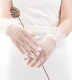 Resim Kısa Boy Likralı Güpürlü Yetişkin Tül Eldiven 