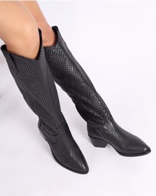 Resim Mariolucci Kadın Kovboy Çizme (ÖZEL DOKULU YILAN DERİSİ) Siyah 
