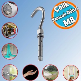 Resim Nzb Kancalı Çelik Dübel Hamak Salıncak Boks Torbası Lamba Avize Için Gömlekli Açık Ağız Kanca M8 