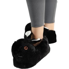 Resim Liger Kadın Siyah Peluş Tavşan Figürlü Ev Panduf Kaymaz Taban ve Ses Yapmaz Özellik 
