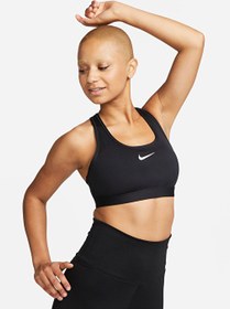 Resim Nike Siyah - Gri - Gümüş Kadın Yuvarlak Yaka Regular Fit Sporcu Sütyeni DX6821-010 W NK SWSH MED SPT BRA 