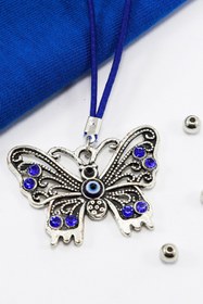 Resim biuti Lacivert Parlak Taşlı Metal Kelebek Araba Dikiz Ayna Süsü, Yeni Araba Hediyesi 