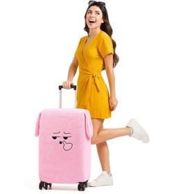 Resim Pabtex Ayıcı Şaşkın Yüz Desenli Bavul-valiz Koruyucu Kılıf Kabin Boy Pembe 