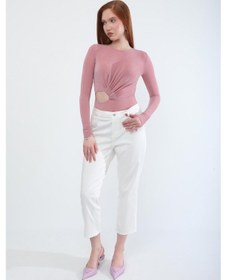 Resim Kadın Likralı Esnek Slim Fit Pantolon Beyaz 