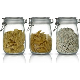 Resim 3'lü Korken Kavanoz 1000 Ml Vakumlu Kilitli Cam Saklama Kavanozu Şeffaf 