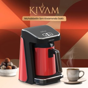 Resim Goldmaster : Goldmaster Prokıvam Kırmızı Geniş Hazne Çelik Cezveli Akıllı Yerleştirmeli Türk Kahve Makinesi GM9900K 