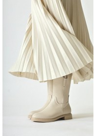 Resim Caterine Bej Toka Detaylı Kısa Topuklu Çizme 001 