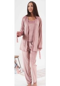 Resim Estiva 24397 Bayan Kadife 3'lü Pijama Takım Pudra 