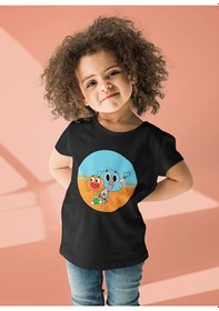 Resim Sevbano Darwin Ve Gumball Baskılı Unisex Çizgi Film Çocuk Tişört 1-12 Ya Siyah 