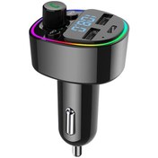 Resim Yaozixa Oto Mp3 Çalar Bluetooth 5.0 Fm Transmitter, Çift Usb 3.0a , 7 Renkli Işık, Tf/usb Destekli, Gerçek Zamanlı Voltaj Monitörü Döndürme Düğmeli 