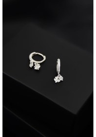 Resim 925 Ayar Gümüş Rodyum Kaplama Yonca Figürlü Halka Kadın Küpe UVPS301126 