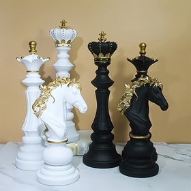 Resim 3 adet Seti Kuzey Avrupa Tarzı Satranç Seti Heykel Süsleri - Siyah Reçine Satranç Parçaları, Ev Dekorasyonu için Uygun, İç Mekan Çok Fonksiyonlu Ekran, Noel, Cadılar Bayramı Süsleri, Sonbahar Ev Dekorasyonu Koleksiyonluk Figürler 
