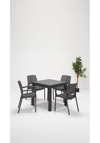 Resim Rattan Lüx Bahçe Balkon Teras Masa Seti - Antrasit 80x80 CM Gri 