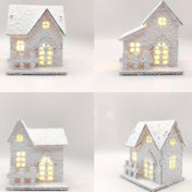 Resim Rustik Ahşap Noel Ev Süsü LED Işıklarla, Art Deco Tarzı, Kar Tanesi Detayları, Tatil Mevsimi İçin Şenlikli Masa Dekoru, Pil ile Çalışır (Dahil), Tüy Yok, Şükran Günü, Yeni Yıl, Kış Kutlamaları İçin İdeal, Toplanabilir Binalar ve Aksesuarlar 