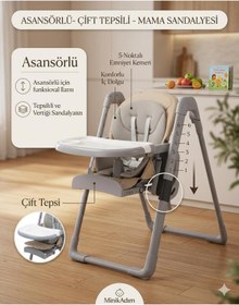 Resim ÖYKÜ BEBEK DUNYASI Asansörlü Çift Tepsili Katlanbilir Mama Sandalyesi 