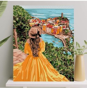 Resim Hobi Sanat Sayılarla Boyama Tuval Seti Fırça Boya Dahil Çıtalı 40x50 Cm - Sarı Elbiseli Kız 