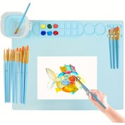 Resim 1 Uygun Silikon Boyama Matı, 50.8cm x 40.64cm Reçine Döküm Silikon Matı, Yapışmaz Silikon Levha, Temizleme Kupası ile Silikon El Sanatları Matı, Boyama, Sanat, El İşleri, Kalıp Yapımı ve DIY Yaratıcılık için, Mavi/Pembe/Yeşil 10 Fırça ile 