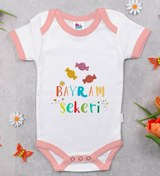 Resim Bitmeyen Kartuş Bk Kids Bayram Şekeri Tasarımlı Pembe Bebek Body Zıbın-1 