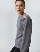Resim Pencere Detaylı Sweatshirt Uzun Kollu Bisiklet Yaka Rahat Kalıp 